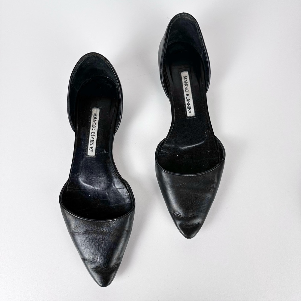 Manolo Blahnik Soussaba Leather Point-Toe D'orsay Flats In Black 38